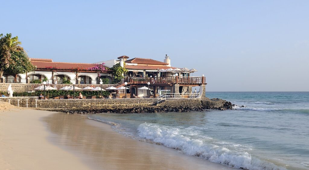 Santa Maria beach on Sal island, Cape Verde, with a seafront hotel