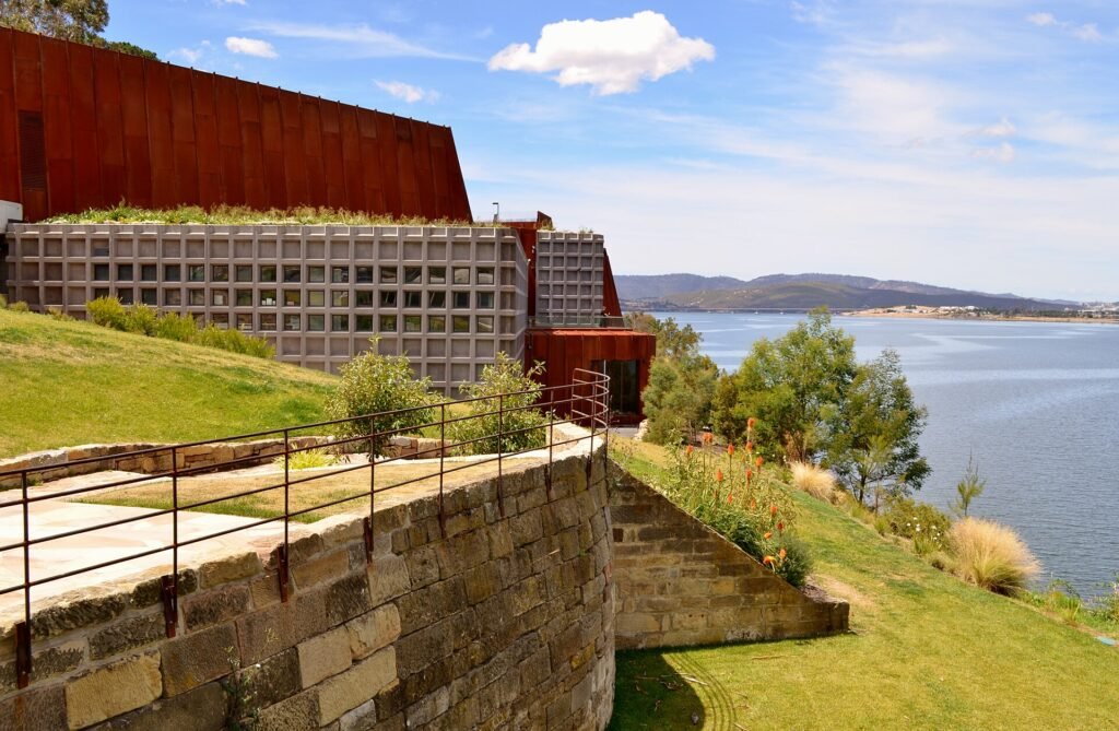 Buildings of the MONA museum above the River Derwent at Berriedale, north of Hobart