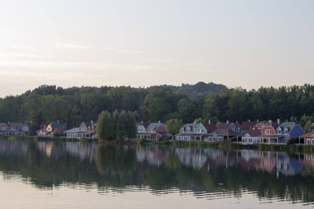 Lakeside cottages at Center Parcs Le Lac d'Ailette in northern France